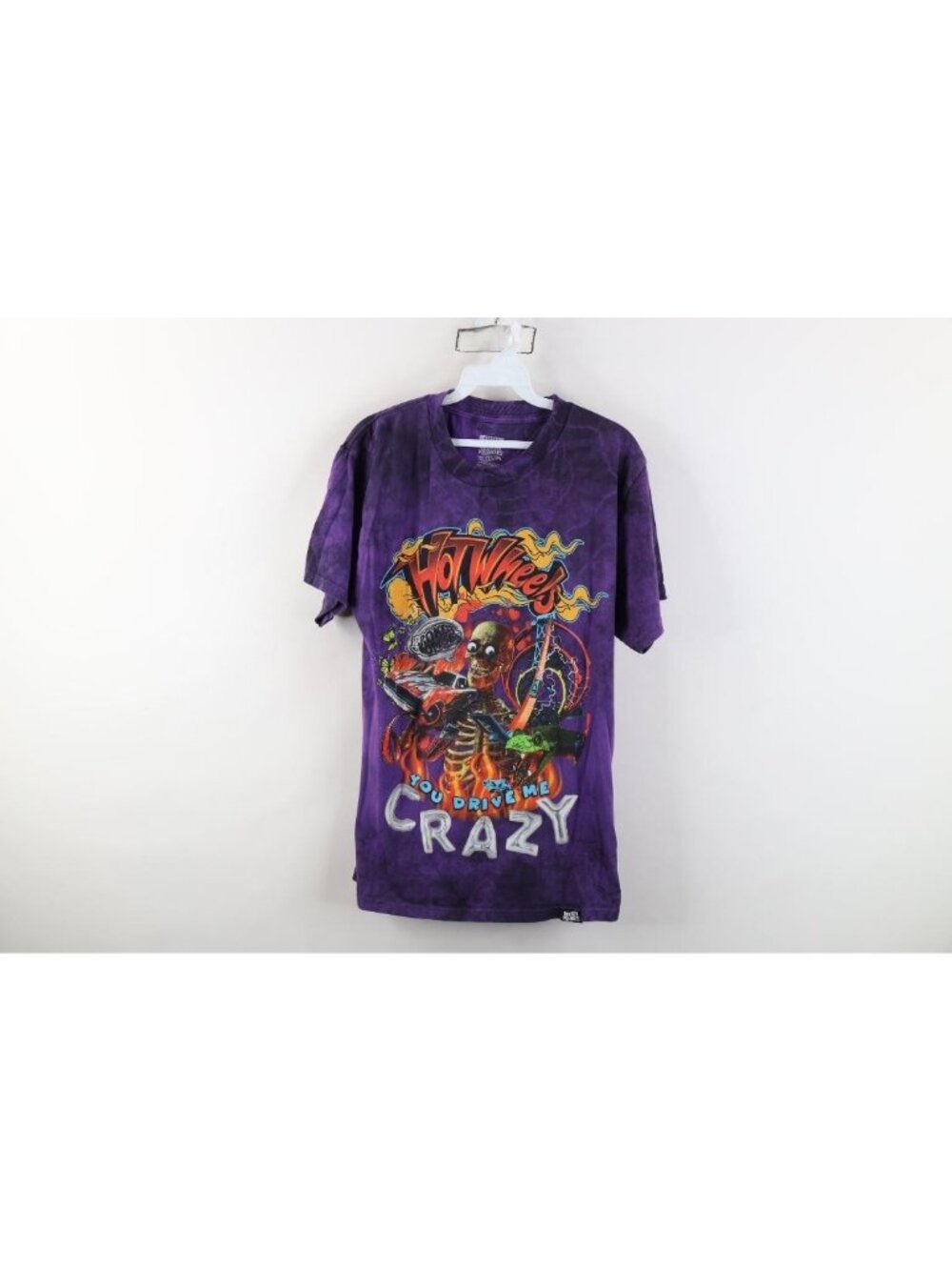 Y2K Broken Promises x Hot Wheels Mens Small Acid Wash Skeleton Fire T-Shirt